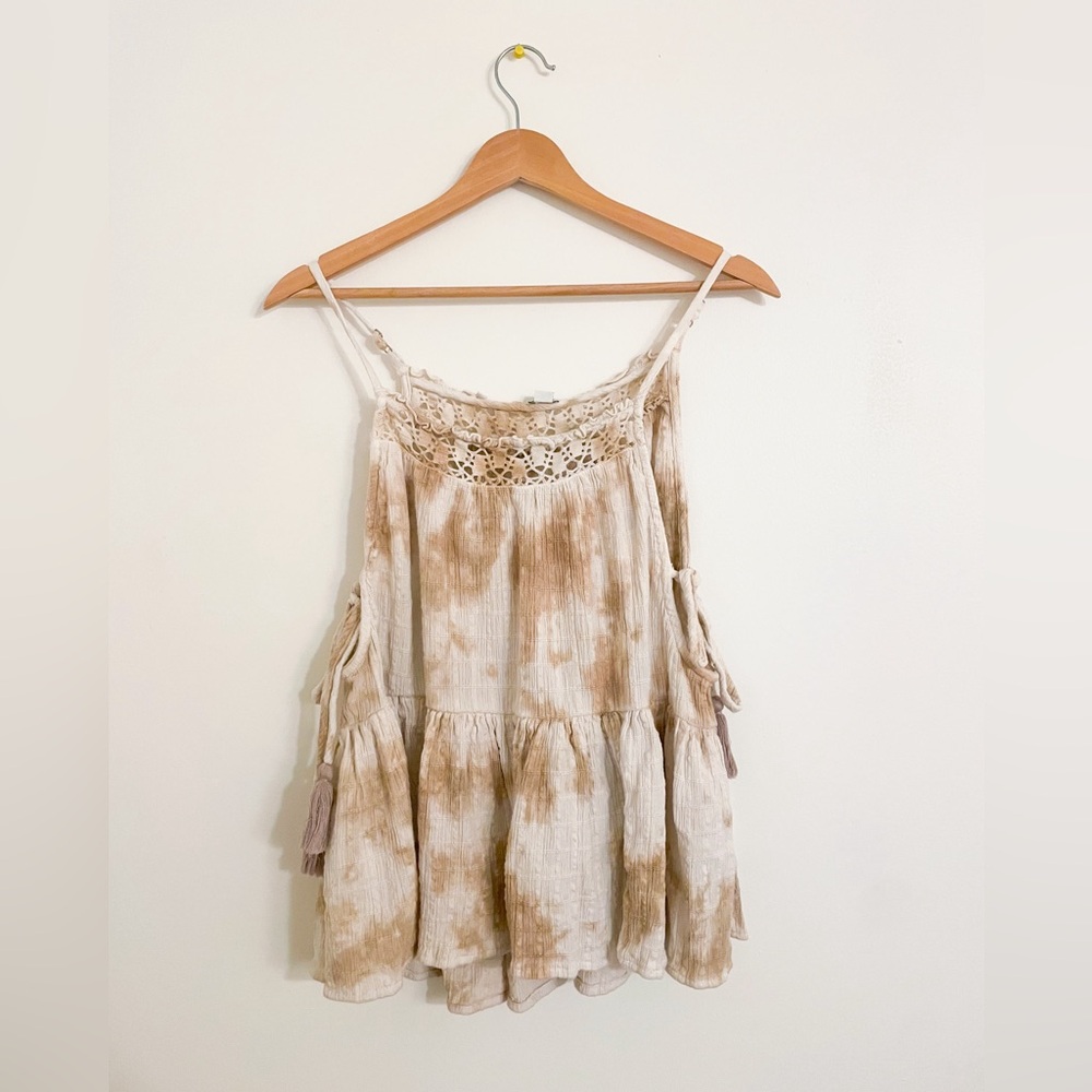Aerie tie dye tan tank top crocheted tassels size medium M